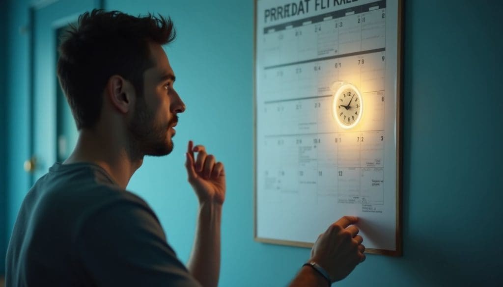 A person looking at a calendar, representing the limited detection windows of urine drug tests.